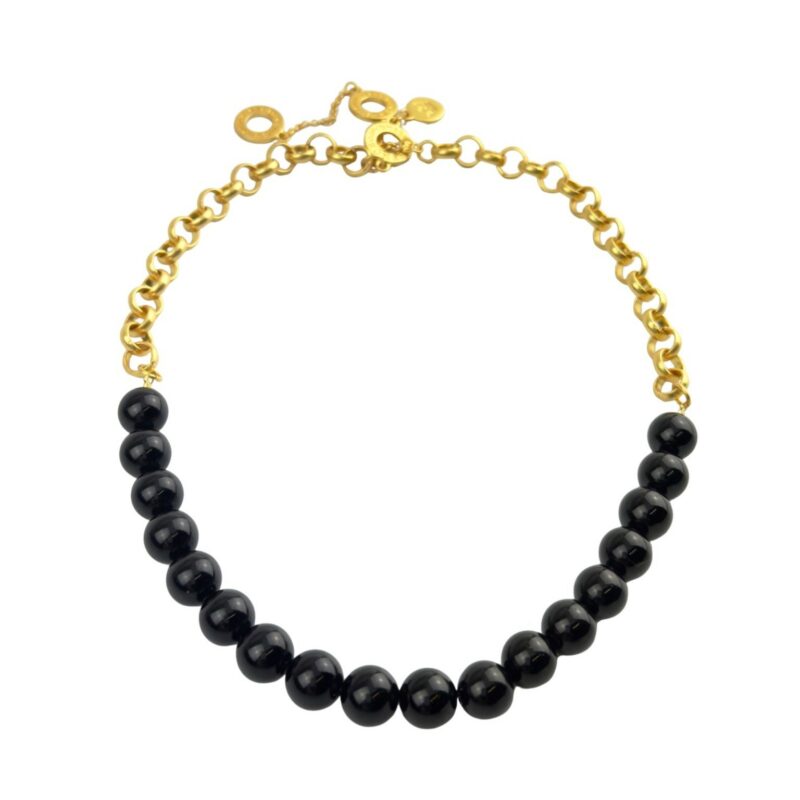 Berry necklace black agate matt gold plated