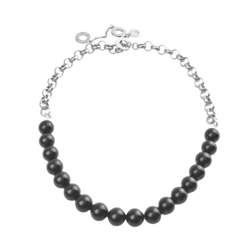 Berry necklace black agate matt silver plated