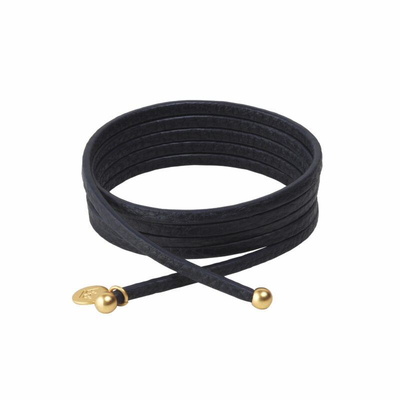 Essentials strap necklace / bracelet black leather matt gold plated