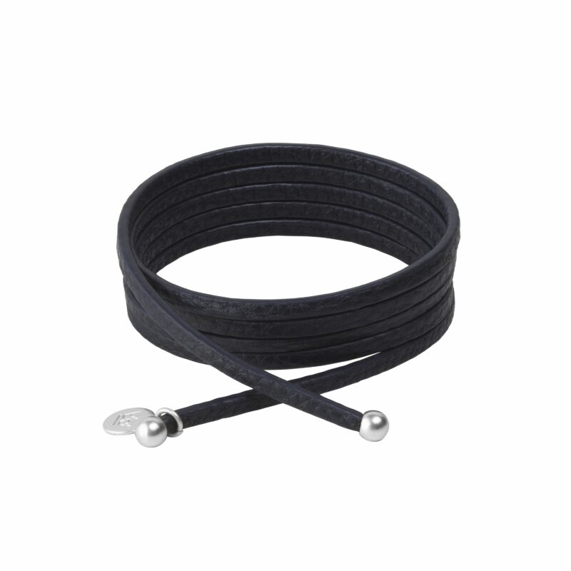 Essentials strap necklace / bracelet black leather matt silver plated