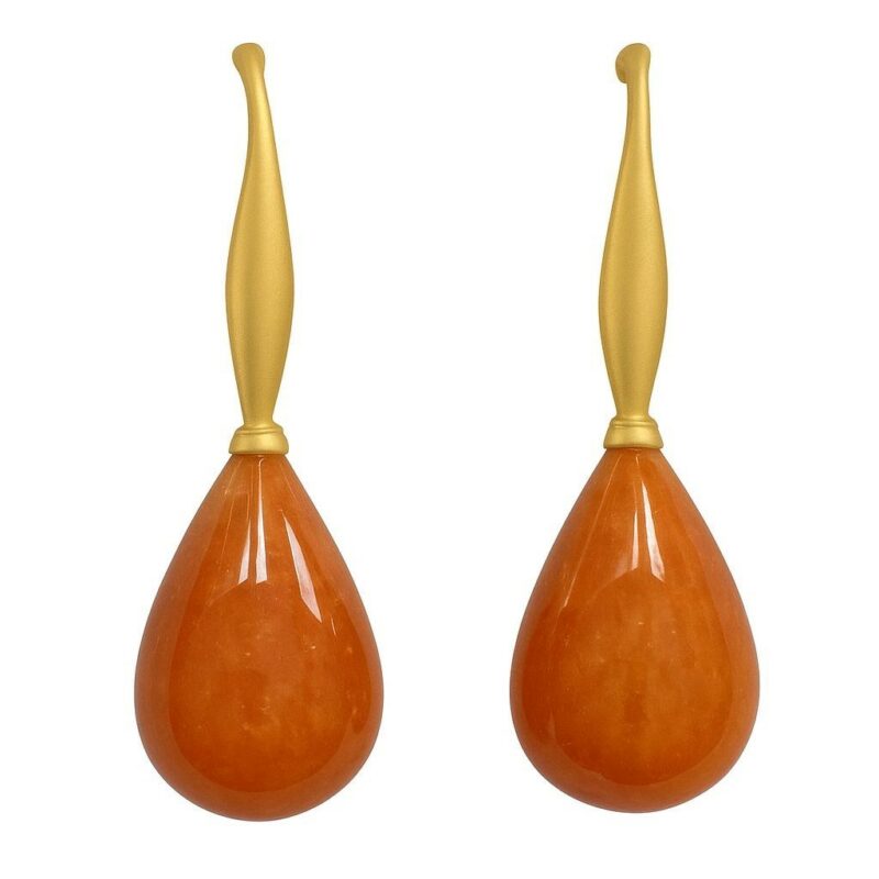 Drop earrings orange aventurtine matt gold plated