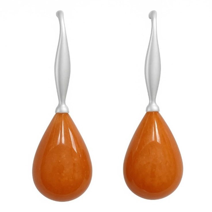 Drop earrings orange aventurtine matt silver plated