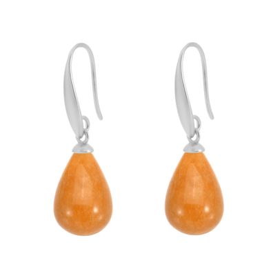 Drop earrings orange aventurtine matt silver plated