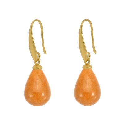 Drop earrings orange aventurtine matt gold plated