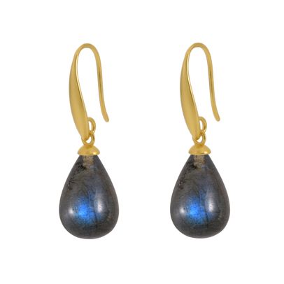 Drop earrings labradorite matt gold plated