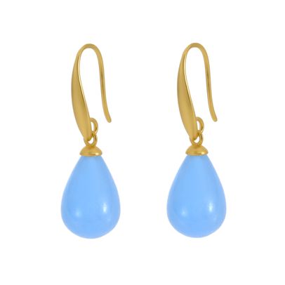 Drop earrings aqua dyed jade matt gold plated