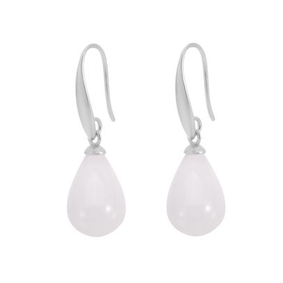 Drop earrings white jade matt silver plated