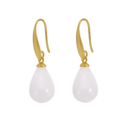 Drop earrings white jade matt gold plated