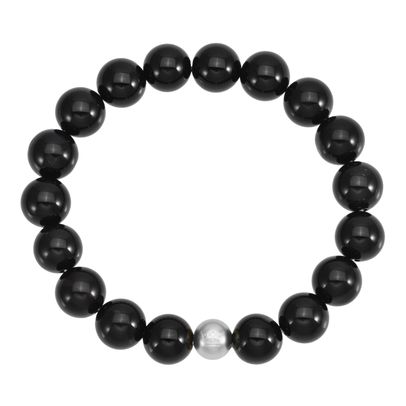 Berry bracelet - black agate matt silver plated