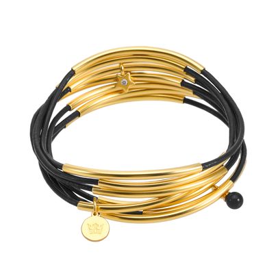 Urban Gypsy bracelets - black leather matt gold plated