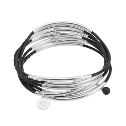 Urban Gypsy bracelets - black leather matt silver plated