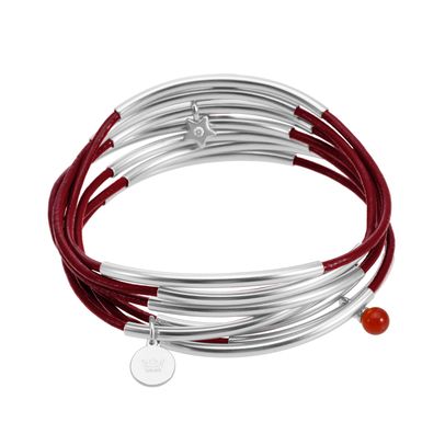 Urban Gypsy bracelets - burgundy leather matt silver plated