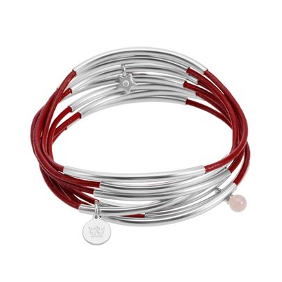 Urban Gypsy bracelets - red leather matt silver plated