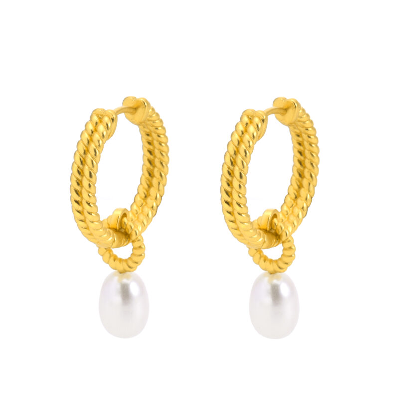 Amelie Twisted Pearl Hoops -  Matt gold plated