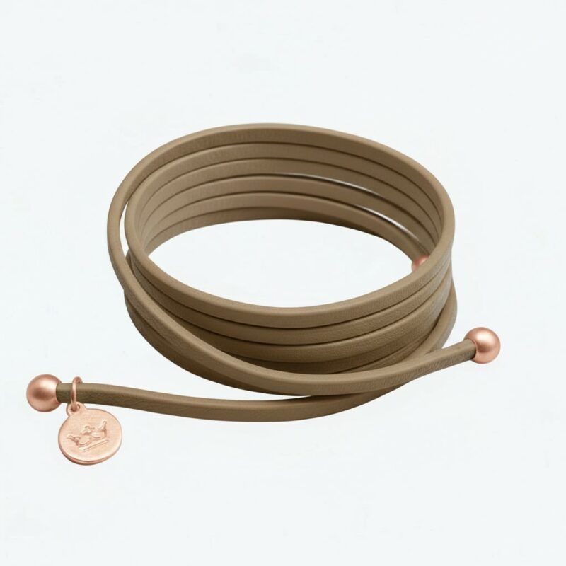 Strap Necklace / Bracelet - Taupe leather matt roségold plated