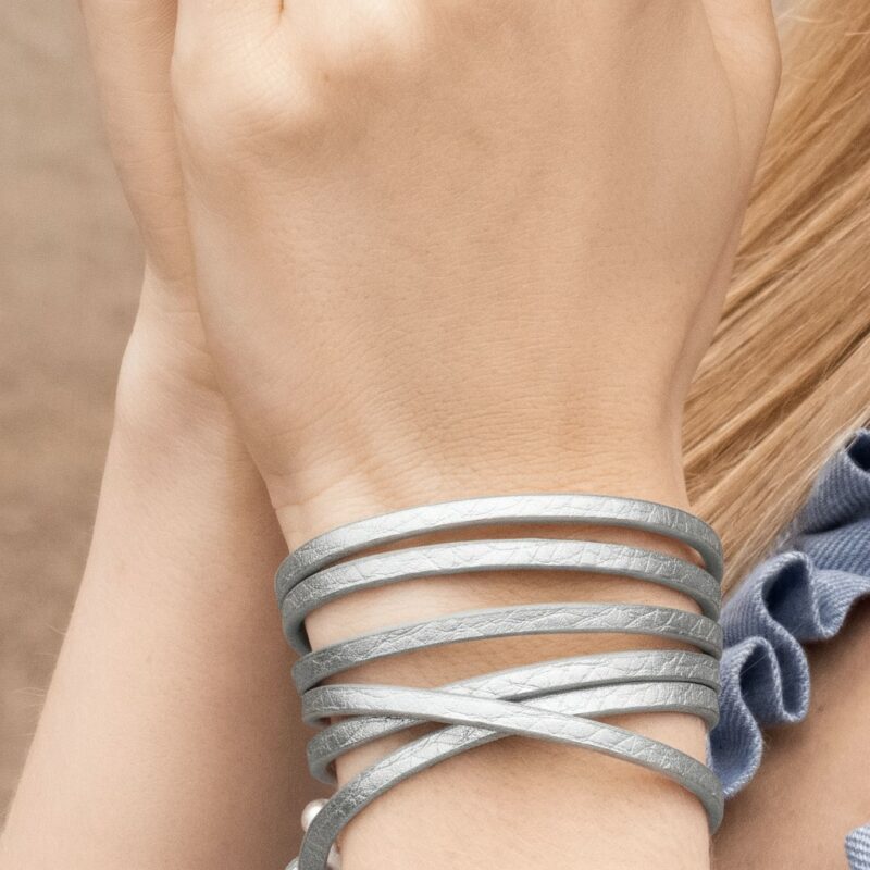 Strap Necklace / Bracelet - Silver leather matt silver plated