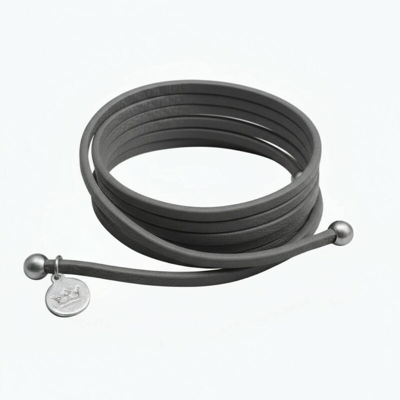 Strap Necklace / Bracelet - Dark grey leather matt silver plated