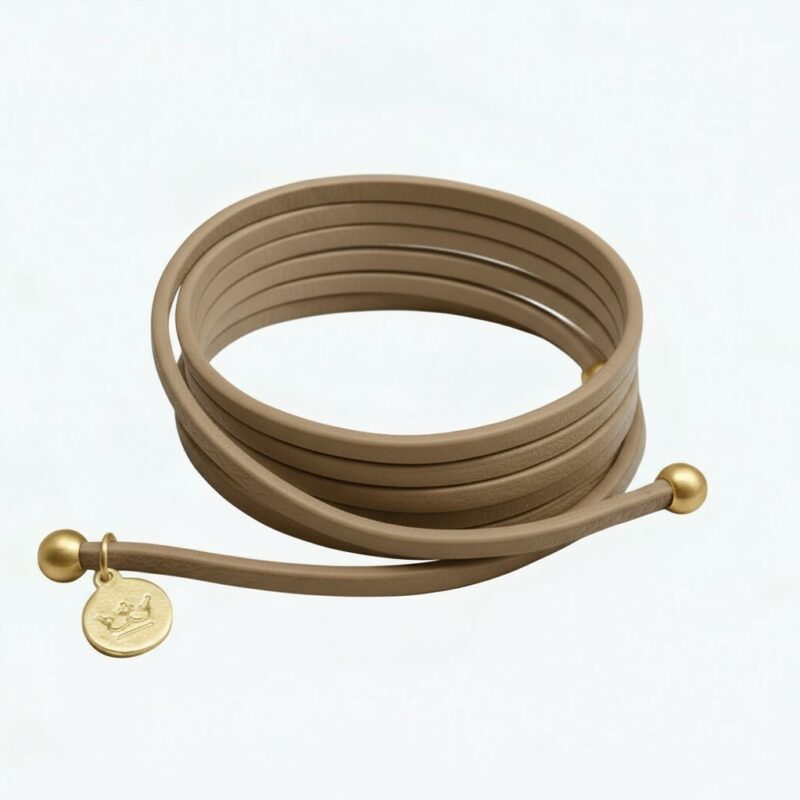 Strap Necklace / Bracelet - Taupe leather matt silver plated