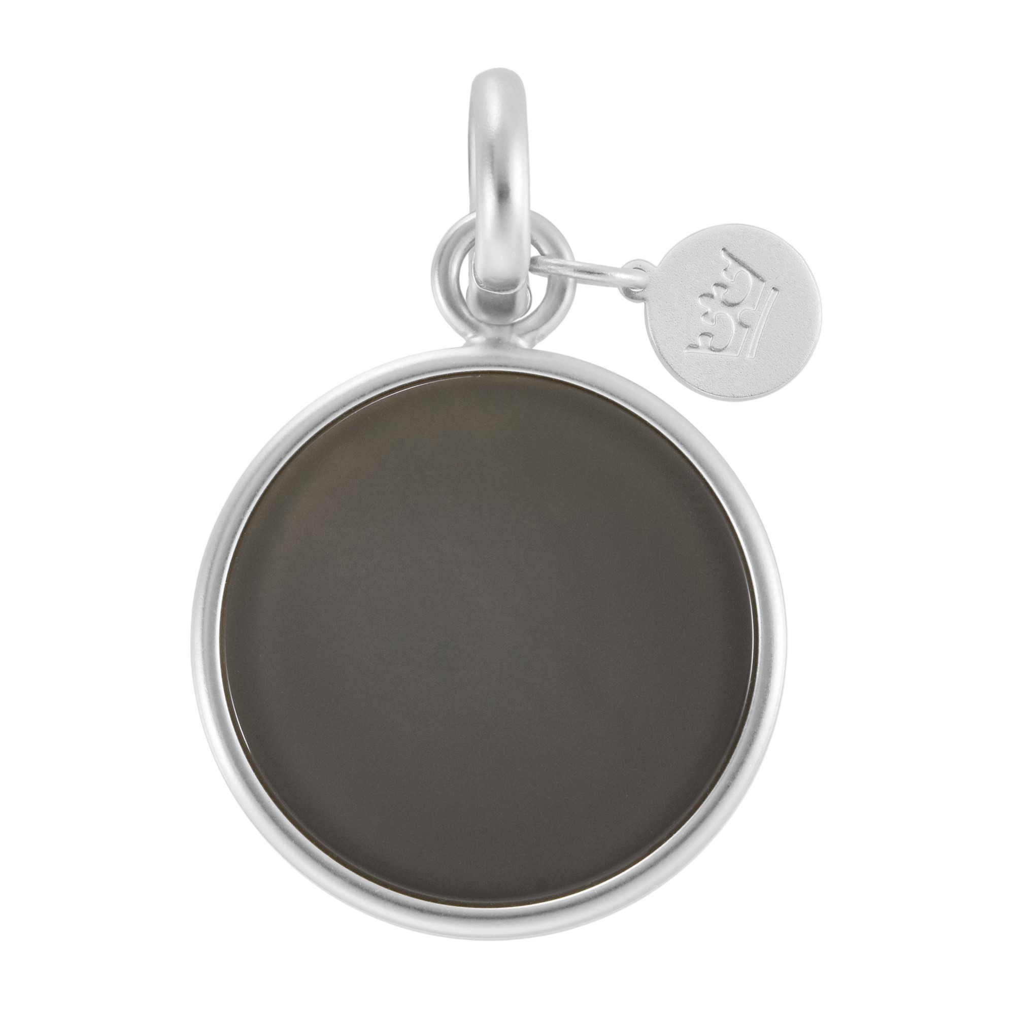 Essentials Disc Charm - Dark Grey Agate matt silver plated