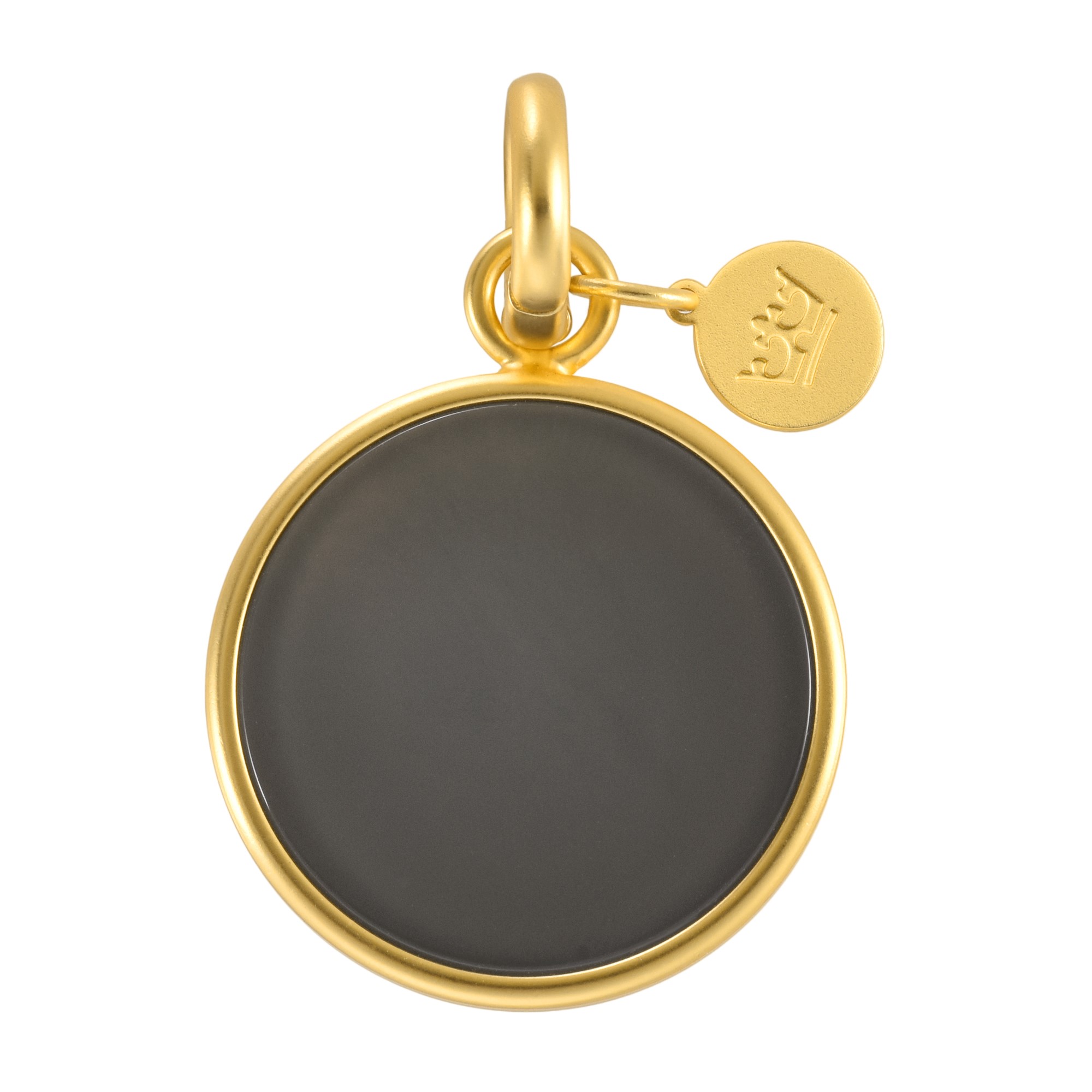 Essentials Disc Charm - Dark Grey Agate matt gold plated