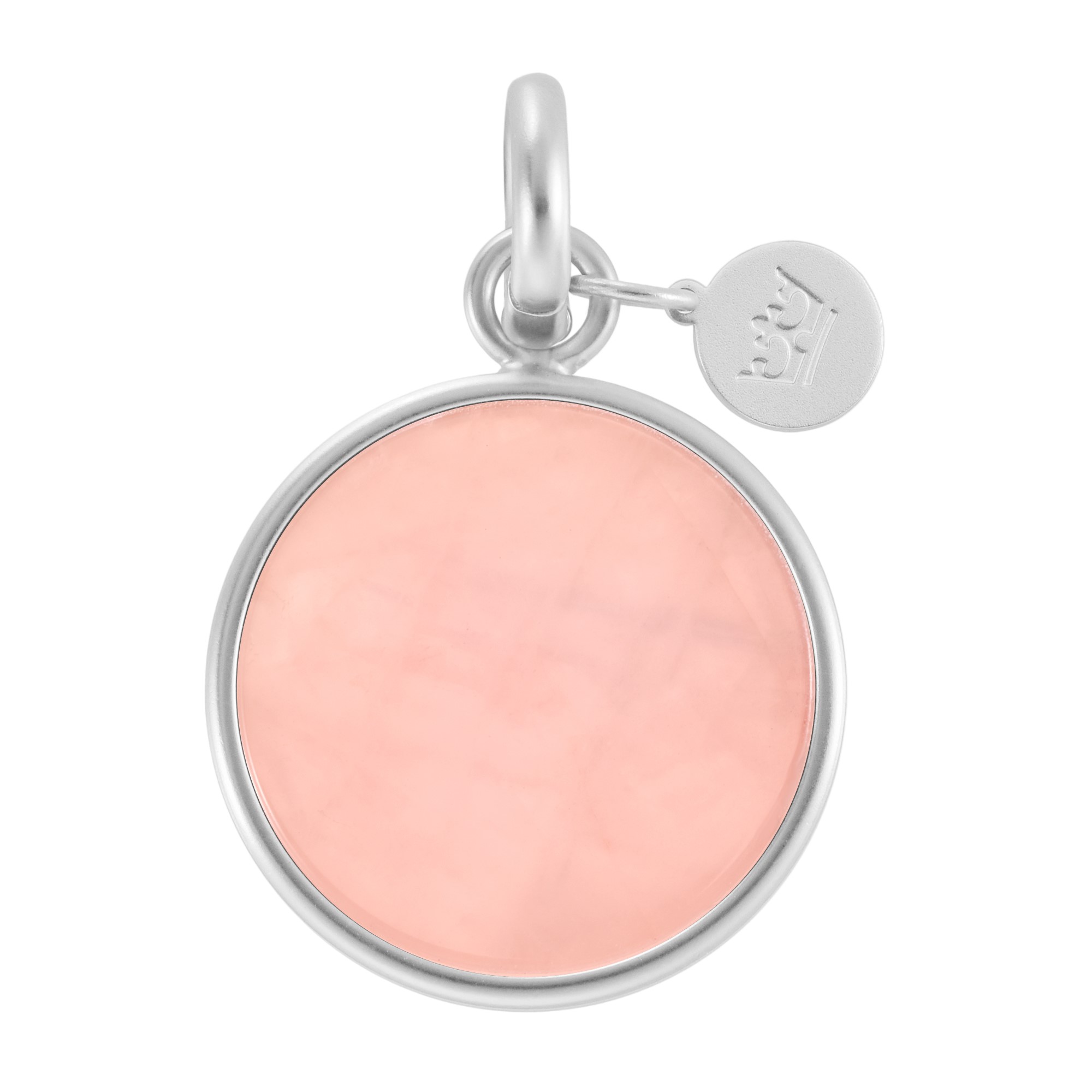 Essentials Disc Charm - Rose Quartz matt silver plated