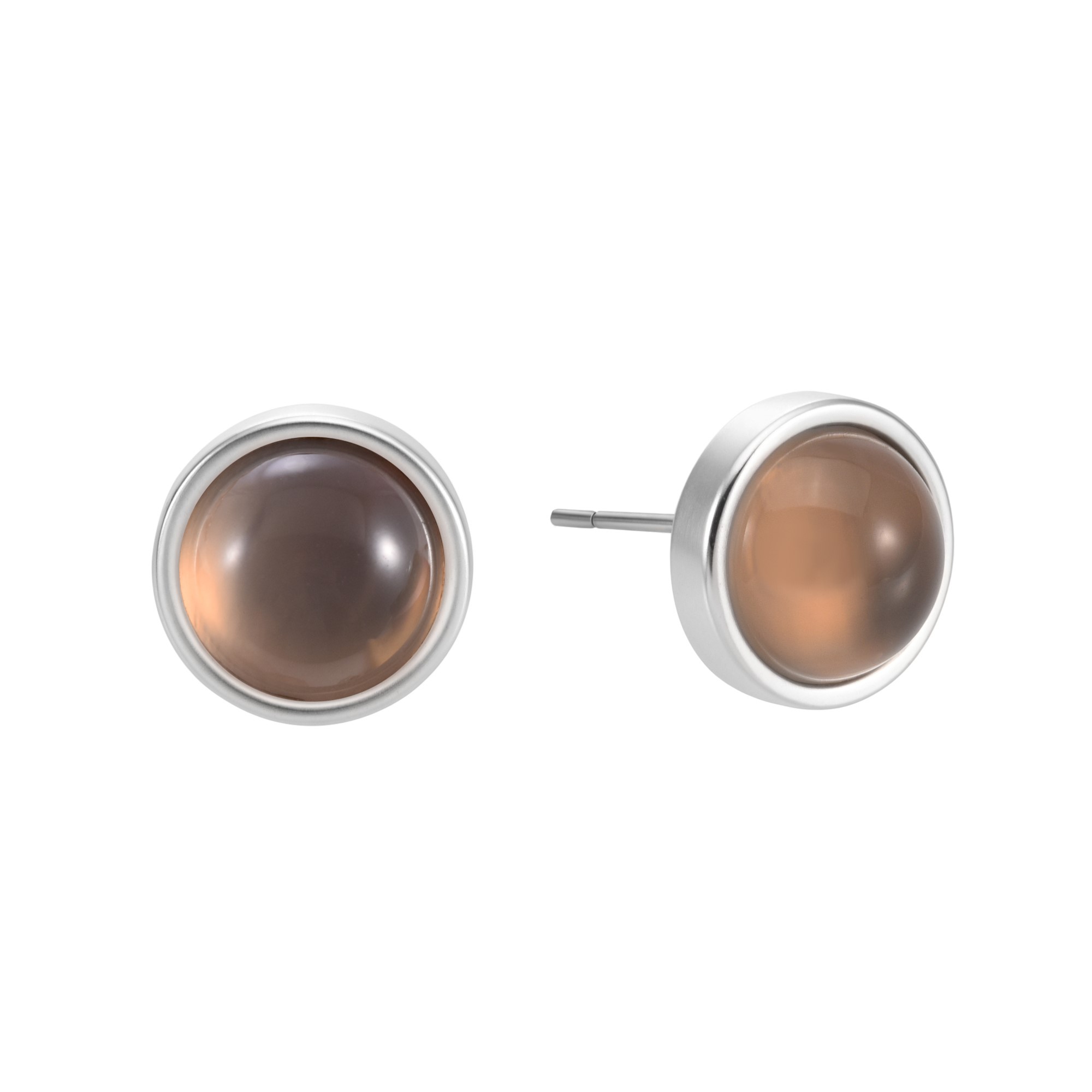 Essentials be Chic - Stud earrings matte silver plated with Grey agate