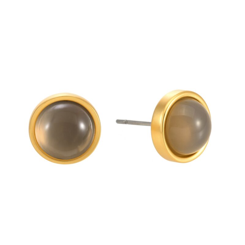 Essentials be Chic -Stud earrings matte gold plated with Grey agate