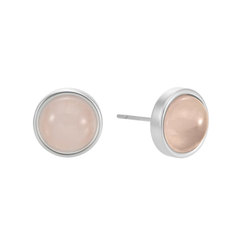 Essentials be Chic - Stud earrings matte silver plated with Rose quartz