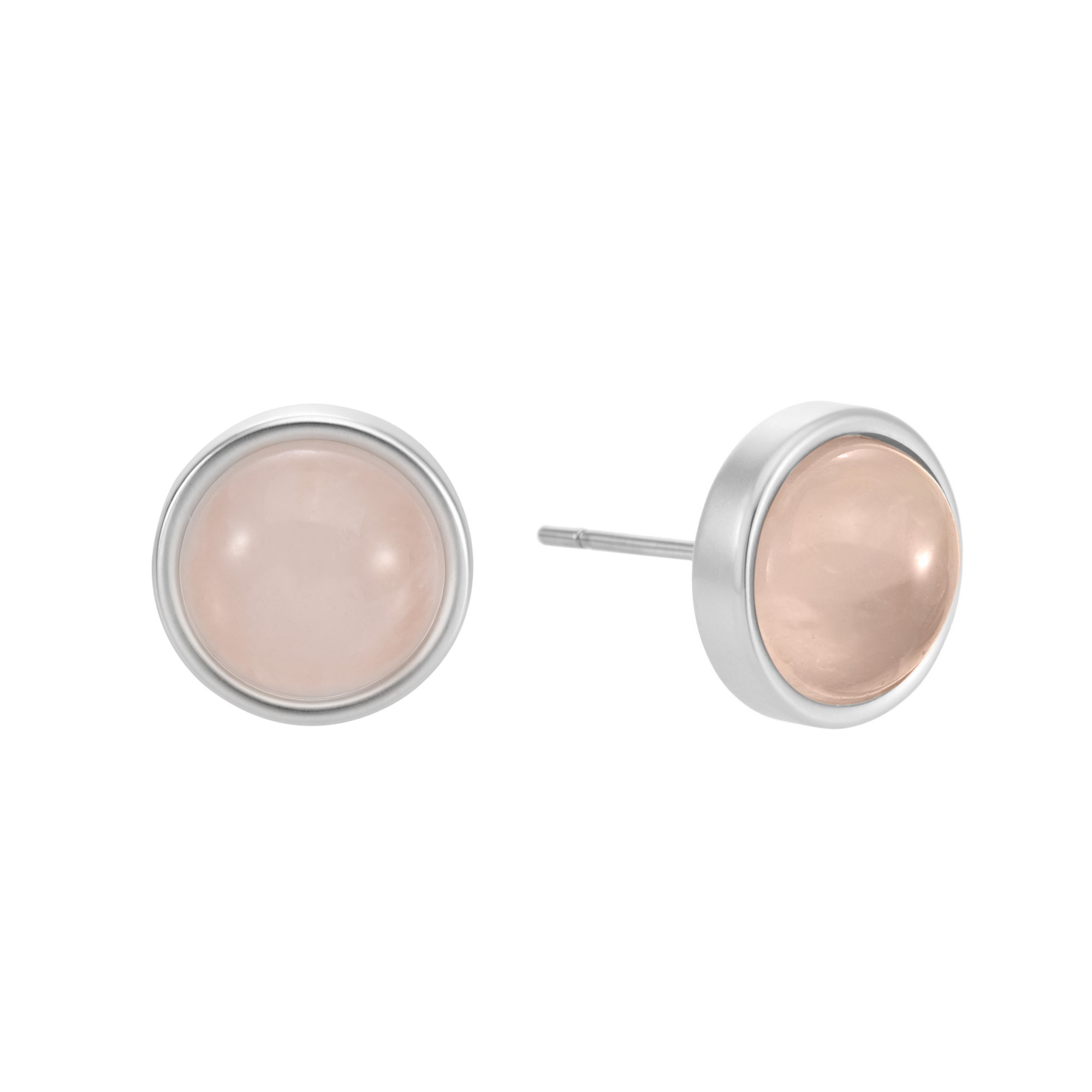 Essentials be Chic - Stud earrings matte silver plated with Rose quartz