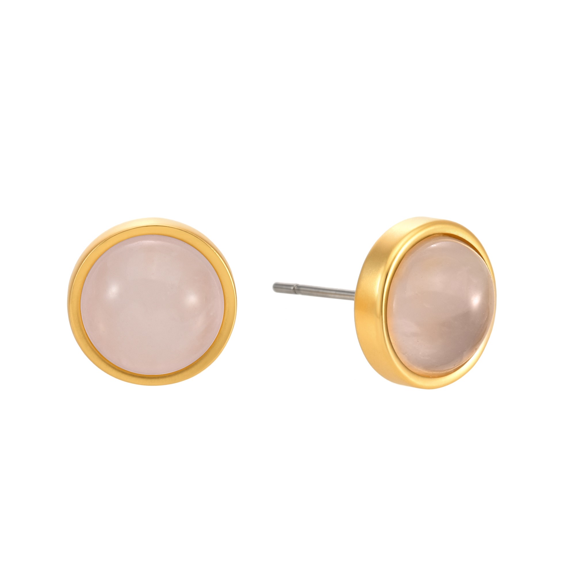 Essentials be Chic - Stud earrings matte gold plated with Rose quartz