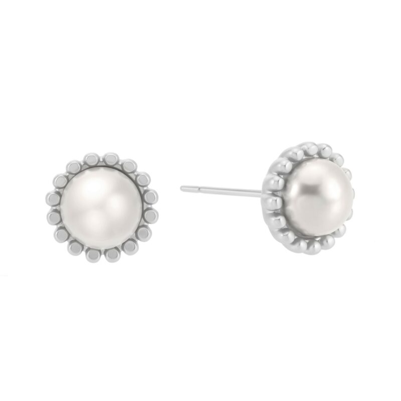 Essentials Flower - Stud earrings freshwater pearls matte silver plated