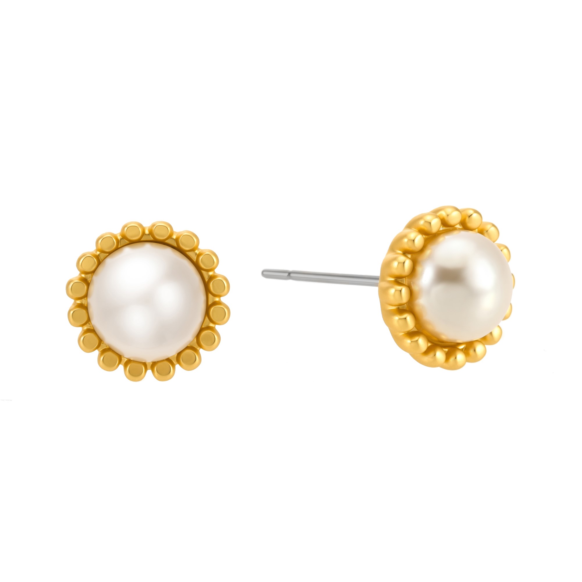 Essentials Flower - Stud earrings freshwater pearls matte gold plated