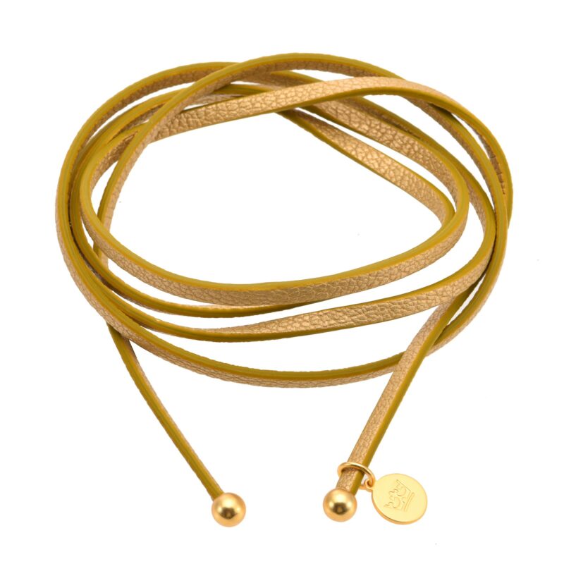 Strap Necklace / Bracelet - Silver leather matt gold plated