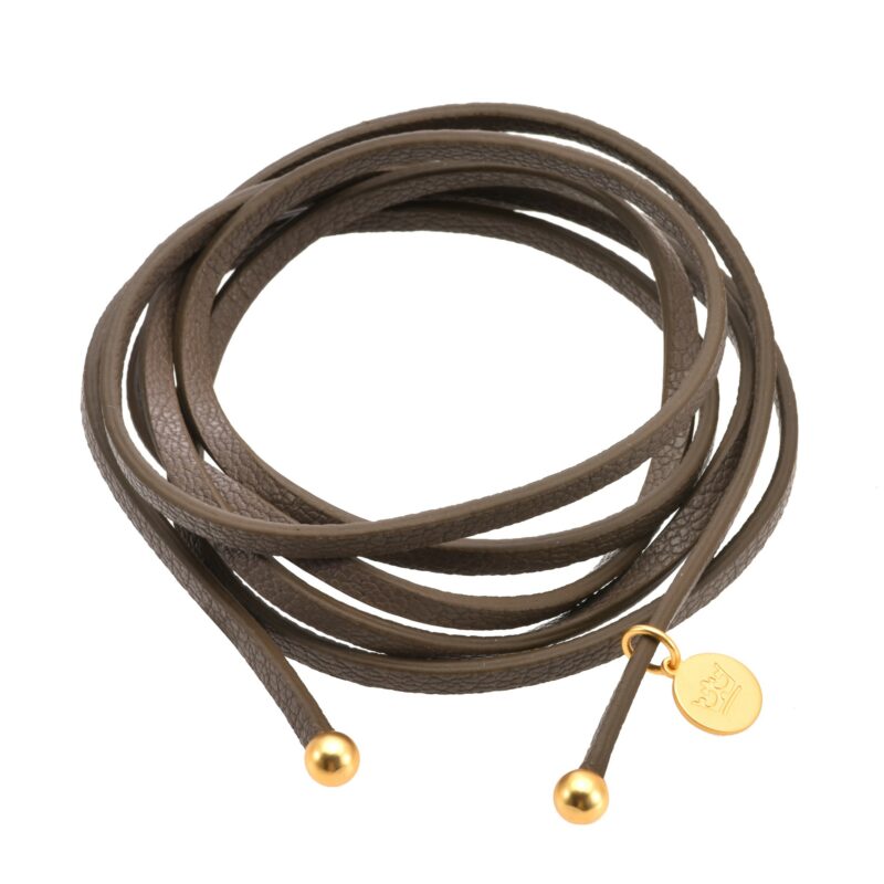 Strap Necklace / Bracelet - Dark Taupe leather matt gold plated