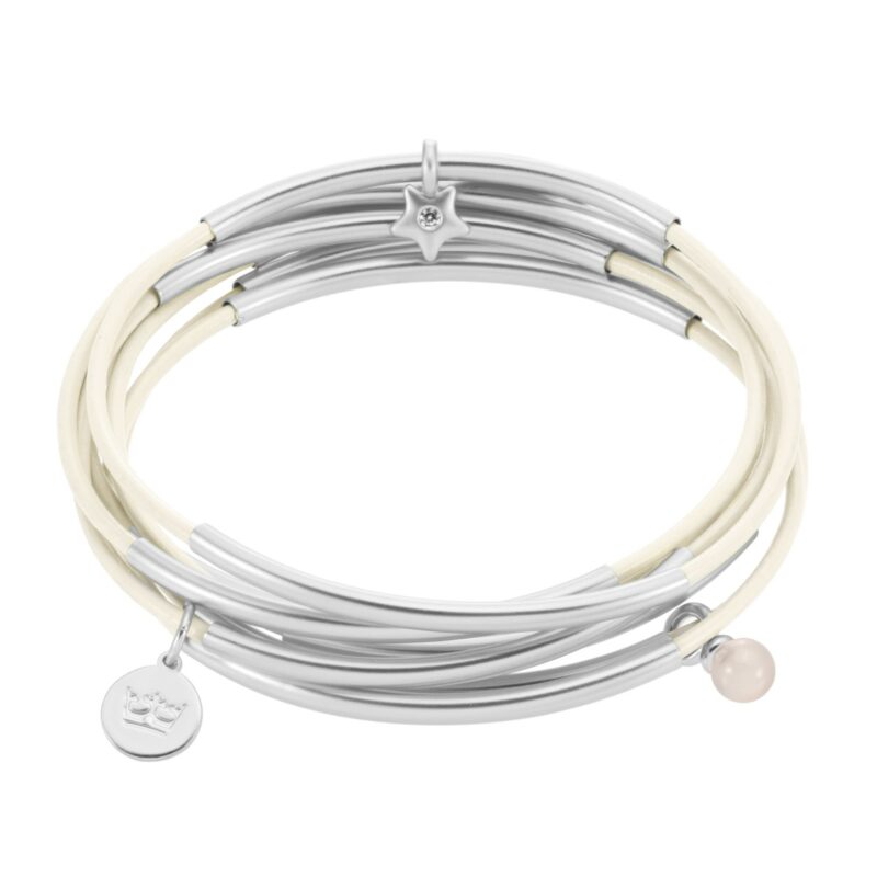 Urban Gypsy Bracelets - Eggshell leather matt silver plated