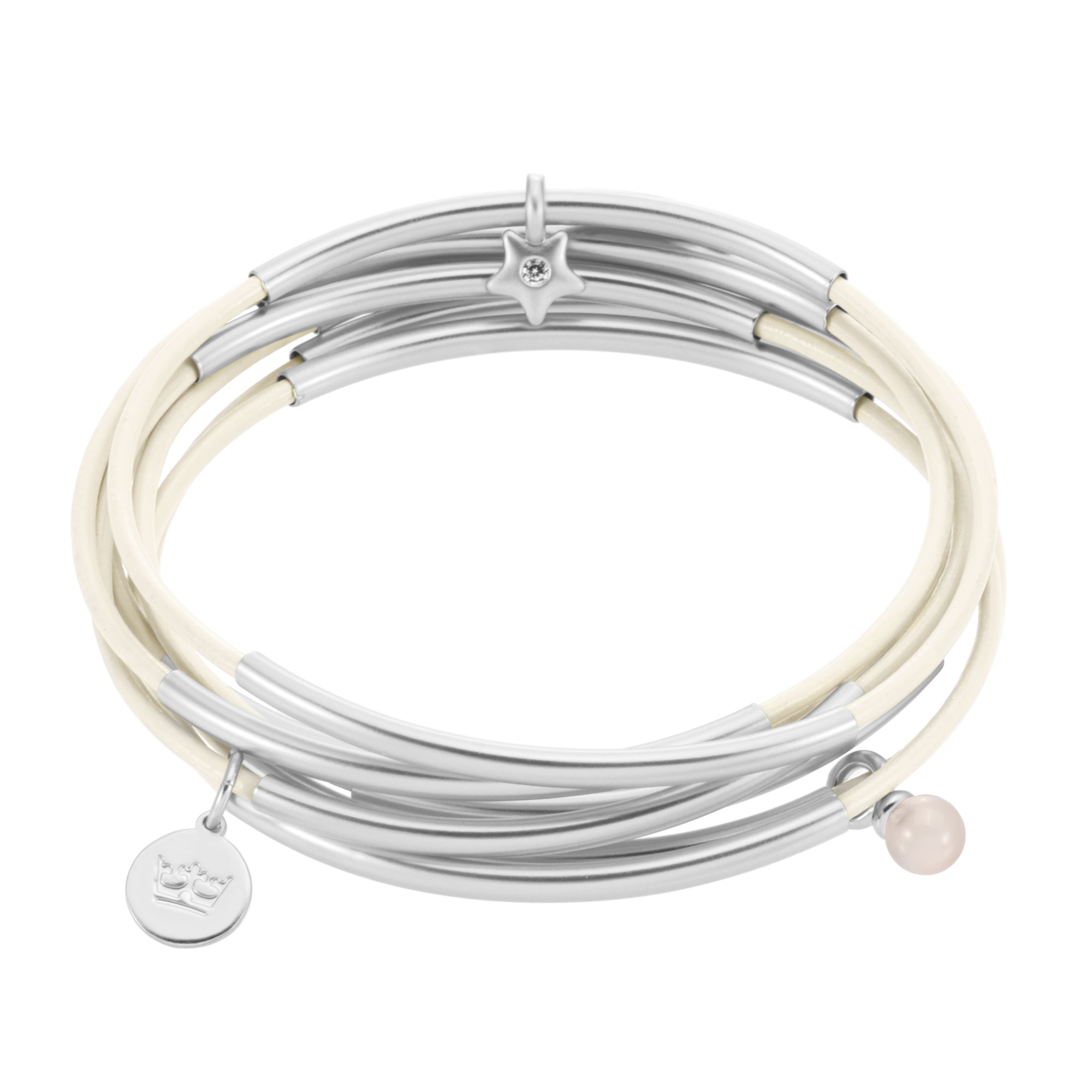 Urban Gypsy Bracelets - Eggshell leather matt silver plated