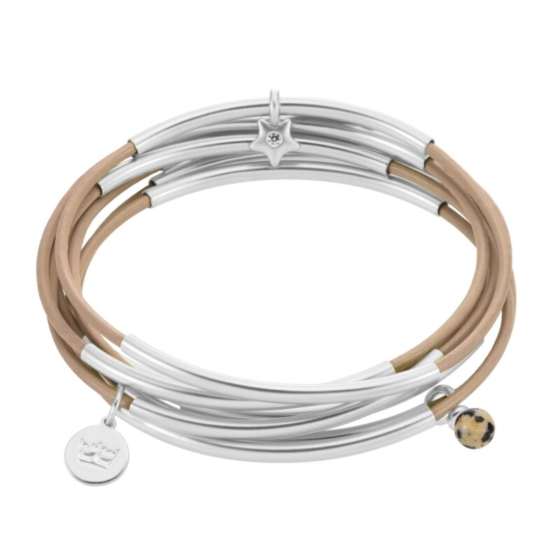 Urban Gypsy bracelets - light taupe leather matt silver plated