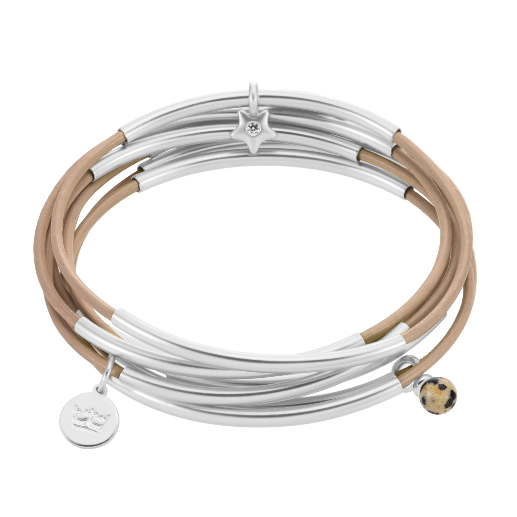 Urban Gypsy bracelets - light taupe leather matt silver plated