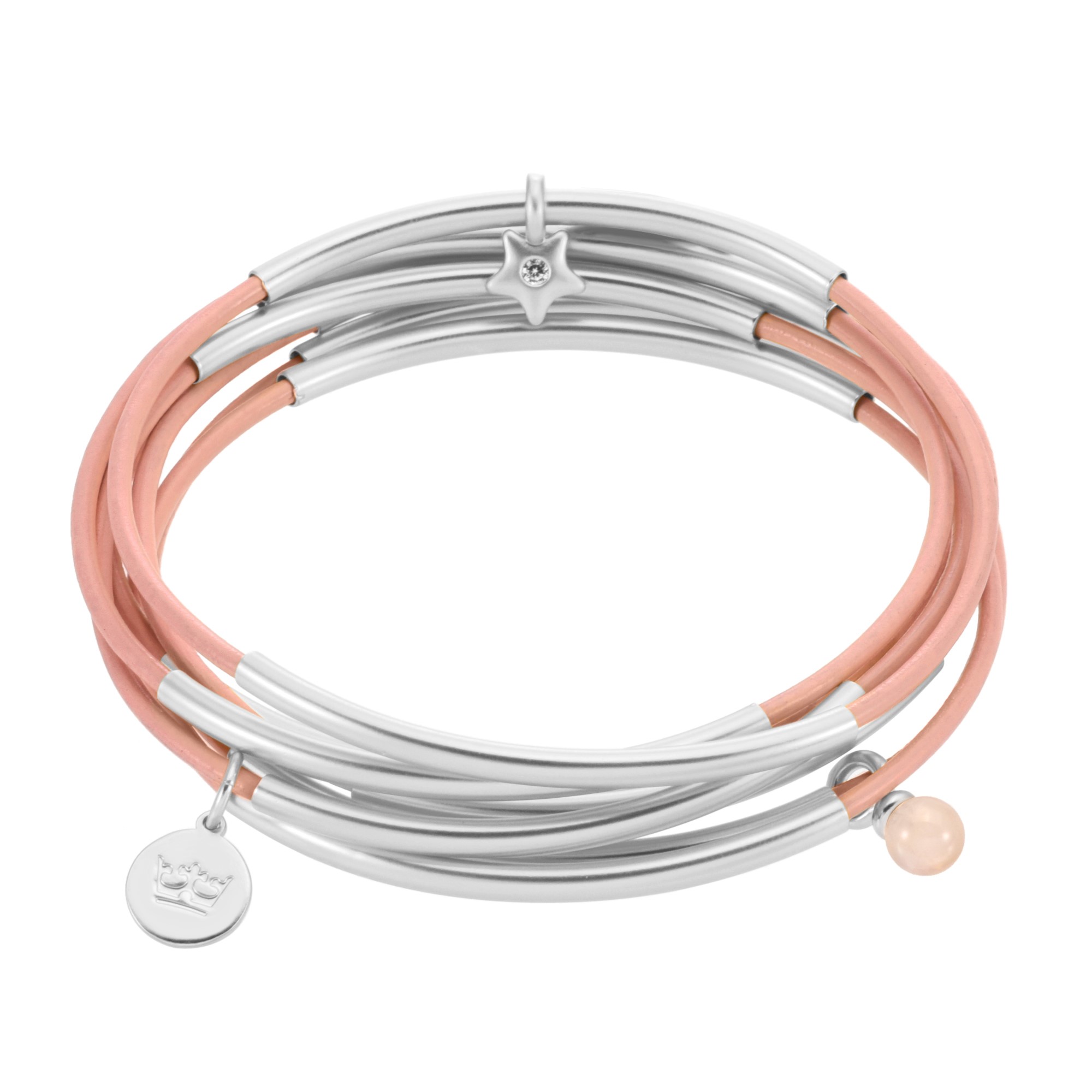 Urban Gypsy bracelets - Soft Rose leather matt silver plated