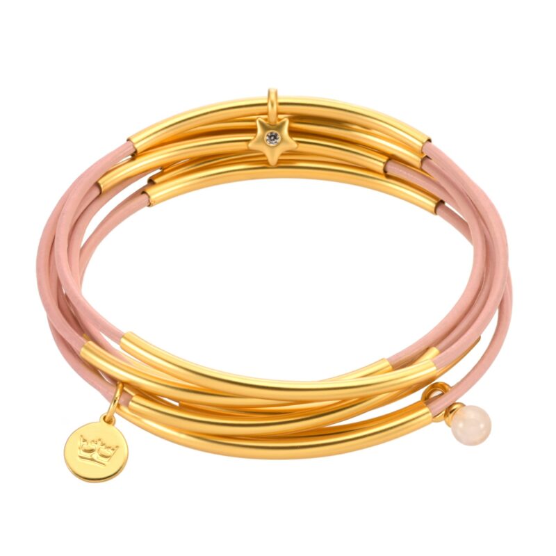 Urban Gypsy bracelets - Soft Rose leather matt gold plated