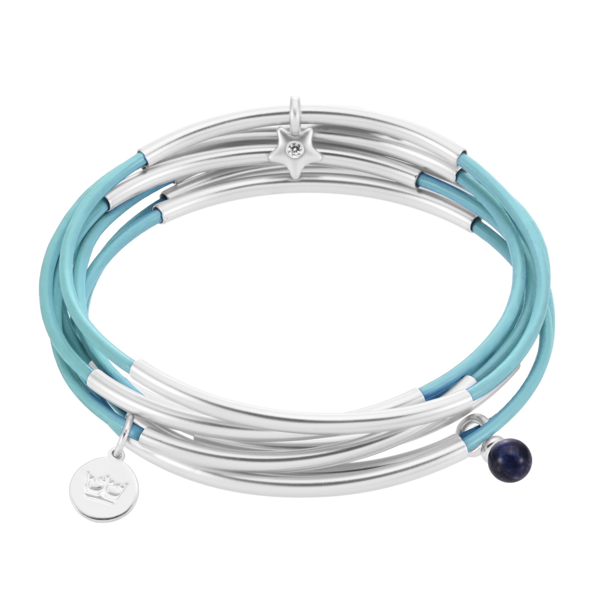 Urban Gypsy bracelets - Sky Blue leather matt silver plated