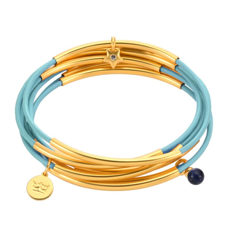 Urban Gypsy bracelets - Sky Blue leather matt gold plated