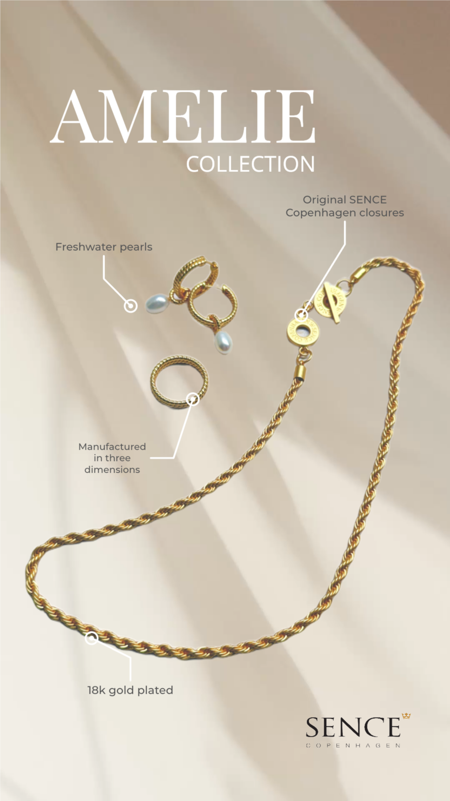 Amelie Twisted necklace - Matt gold plated - 48 CM