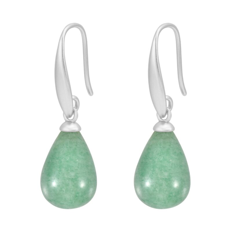 Drop earrings - Green jade matt silver plated