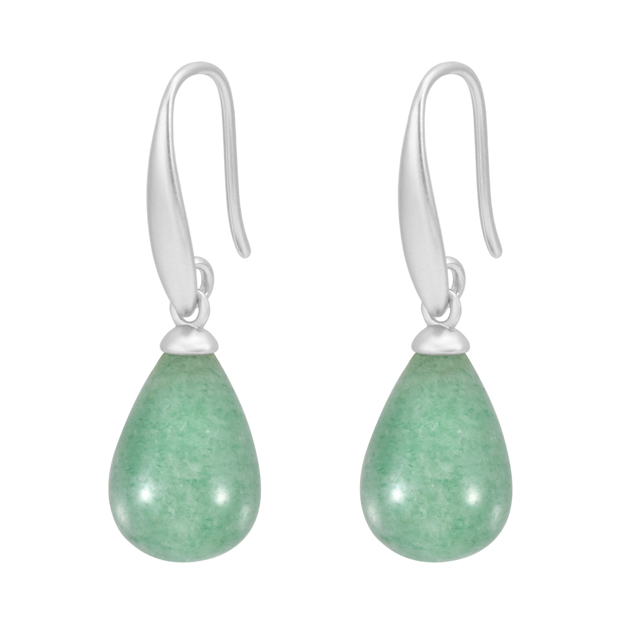 Drop earrings - Green jade matt silver plated