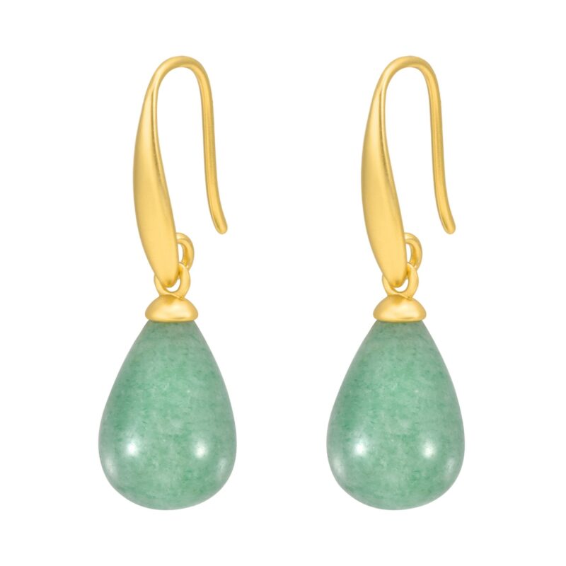Drop earrings - Green jade matt gold plated