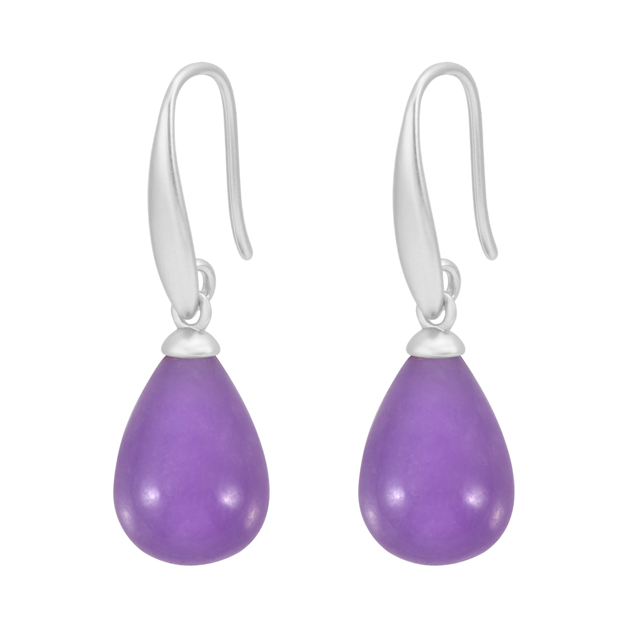Drop earrings - Lavender dyed jade matt silver plated
