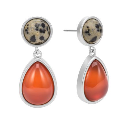 Pia Earrings - Red agate & dalmatian matt silver plated