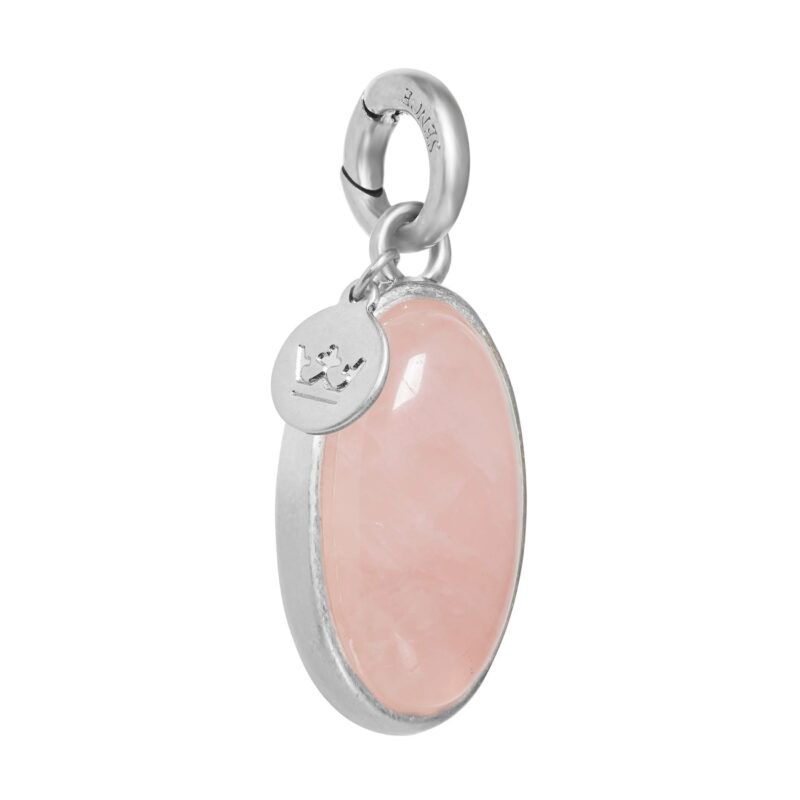 Essentials Oval Charm Rose Quartz matt silver