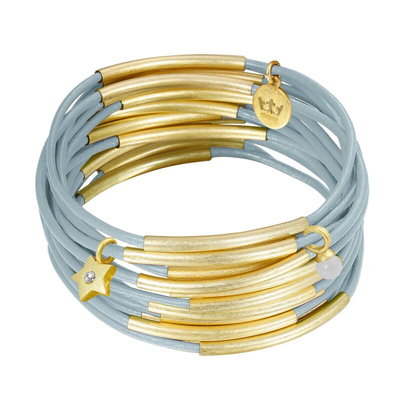 Urban Gypsy bracelets Sky Blue leather matt gold plated